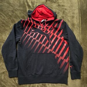 Puma Men's Black Red Hoodie Pullover Sweatshirt Graphic Logo Size Large